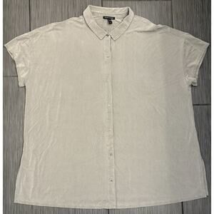Eileen Fisher Gray Sueded Full Button Short Sleeve Shirt Size 2X Cupro